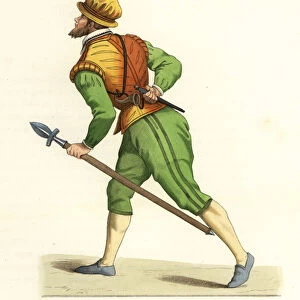 French hunter with spear, 16th century. 1867 (engraving)