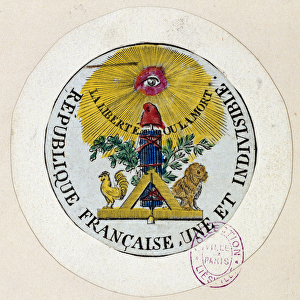 French Revolution: seal decorates symbols of the Republic and of the freemaking industry