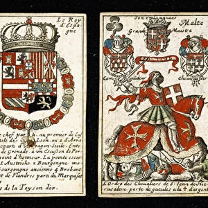 French Seventeenth-century heraldic playing cards, c. 1658 (hand-coloured engraved cards