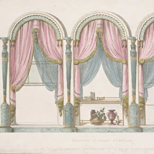 French window curtain, plate 55 from Ackermanns Repository of Arts