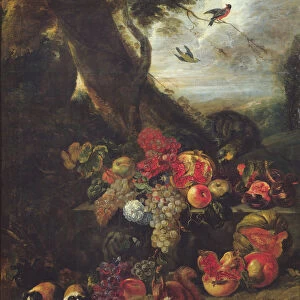 Fruit and Animals (oil on canvas)