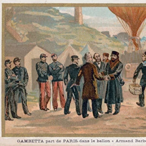 Gambetta Leaves Paris in the Hot Air Balloon Armand-Barbes (chromolitho)