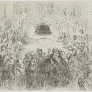 A Gambling Room at Baden-Baden, 1858 (pencil and charcoal on white paper)