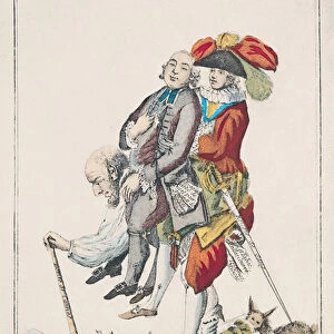 The Game Must End Soon, a Peasant Carrying a Clergyman and a Nobleman, 1789 (coloured engraving)