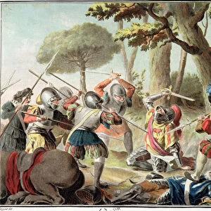 Gaston de Foix (1488-1512) Slain at the Battle of Ravenna, engraved by Roger, 1788 (coloured engraving)