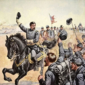 General McClellan at the Battle of Antietam, September 17th 1862 (colour litho)