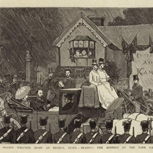 General Sir E Woods Welcome Home at Belhus, Essex, reading the Address at the Park Gates (engraving)