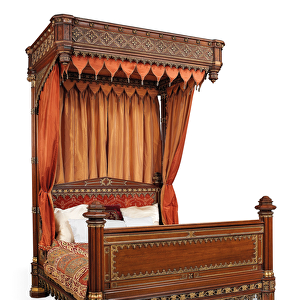 George IV half-tester bed, c. 1830 (parcel-gilt oak & silk)