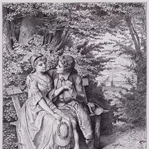 German author Johann Wolfgang von Goethes love affair with Friederike Brion, Sessenheim, near Strasbourg, 1771 (engraving)
