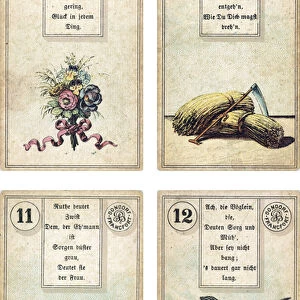German edition of the Lenormand French cartomancy deck: The Flowers, The Scythe