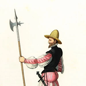German mercenary soldier, 16th century. 1867 (engraving)