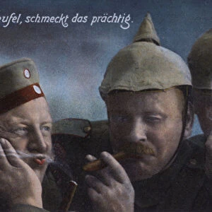 German soldiers enjoying cigars (coloured photo)