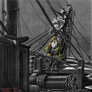 Germanic mythology: representation of a Klabautermann on the deck of a boat