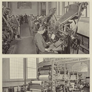 Gewerbe Ausstellung 1896: Setz- und Rotations-Maschinen, Lokal-Anzeiger (b / w photo)