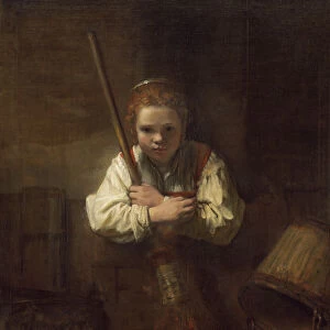 A Girl with a Broom, 1651 (oil on canvas)