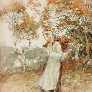 Girl Carrying a Bundle of Sticks (watercolour on paper)