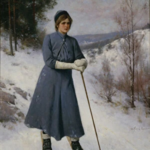 Girl on Skis (oil on canvas)