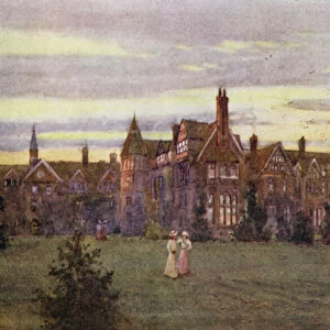 Girton College, Evening (colour litho)