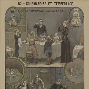 Gluttony and temperance (colour litho)