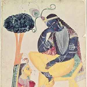 The God Krishna with his mortal love, Radha (w / c on paper)