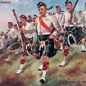 The Gordon Highlanders, Swarming down the hill (colour litho)