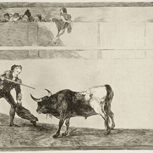 GOYA Y LUCIENTES, Francisco de (1746-1828). Pedro Romero killing the halted bull. 1816. (25. 1 x 35. 9 cm). ROMERO, Pedro (1754-1839). Spanish bullfighter. Plate 30 of "The Art of Bullfighting". Etching. SPAIN. MADRID (AUTONOMOUS COMMUNITY)