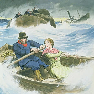 Grace Darling (1815-41) and her father rescuing survivors of the shipwrecked steamship