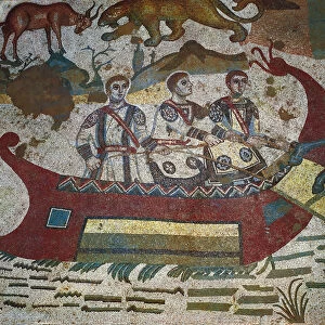 Detail from Great Hunt mosaic, Villa Romana del Casale, Piazza Armerina, Sicily, Italy
