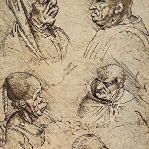 Five grotesque heads, drawing by Leonardo da Vinci. Gallerie dell Accademia, Venice