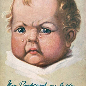 Grumpy baby crying (colour litho)