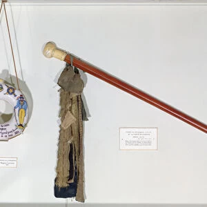 Guild and trade objects, including a walking stick and gourds (wood & ceramic)