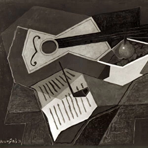 Guitar and Fruit bowl, 1926 (oil on canvas) (b / w photo)