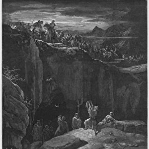 Gustave Dore Bible: David showing Saul that he had spared his life (engraving)