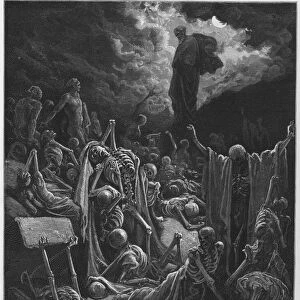 Gustave Dore Bible: The vision of the valley of dry bones (engraving)