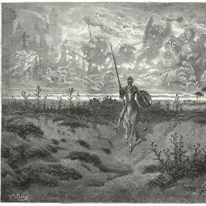 Gustave Dores Don Quixote: "He travelled almost all that day"(engraving)