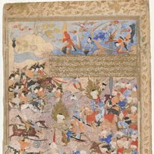 Hamza and Ali in battle from a Rawzat al-safa, 1571-72 (opaque watercolor