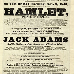 Handbill advertising a performance of Hamlet at the Theatre, Leeds