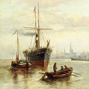 A Harbour Scene with a View of Venice (oil on canvas)