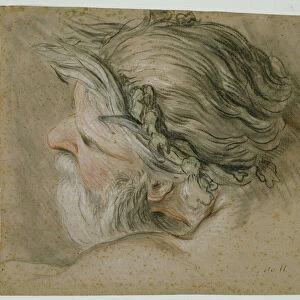 Head of a Sea God, 1730-40 (pastel on gray-brown laid paper)