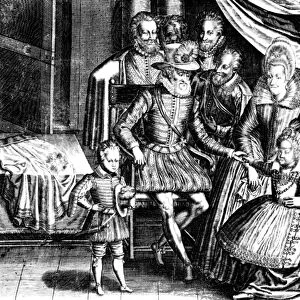Henri IV (1553-1610) King of France with his Family and his Councillors (engraving)