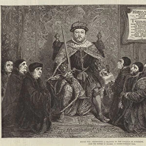 Henry VIII presenting a Charter to the College of Surgeons (engraving)