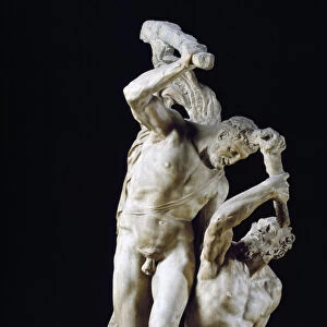 Hercules abbeats the Centaur. Marble sculpture by Vincenzo de Rossi (1525-1587)