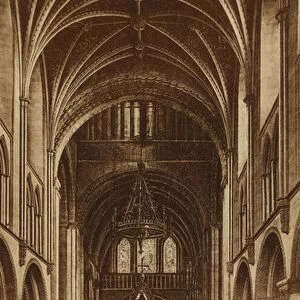 Hereford Cathedral, Nave East (b / w photo)