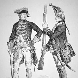 Hessian soldiers of 1770, in their uniforms from the American Revolutionary War