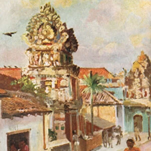 Hindu Temples, Colombo (colour litho)