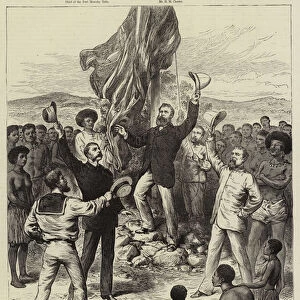 Hoisting the British Flag in New Guinea, Mr H M Chester, Queensland Magistrate, Calling for Cheers, March 1883(engraving)