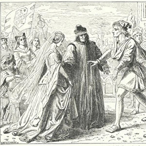 The Holy Roman Emperor Frederick III meeting his fiancee, Eleanor of Portugal, at Siena, 1452 (engraving)