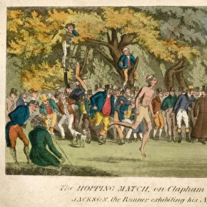The hopping match on Clapham Common (coloured engraving)