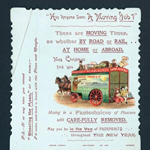 Horse-Drawn removal truck, Christmas / New Year Card (chromolitho)
