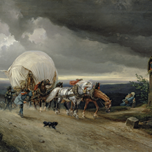 Horses Drawing Carts up a Hill, 1856 (oil on canvas)
